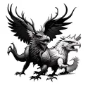 combination of animals welsh dragon Scottish stag black eagle and white eagle. front facing animal  tattoo design idea