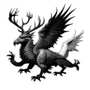 combination of animals welsh dragon Scottish stag black eagle and white eagle. front facing animal  tattoo design idea