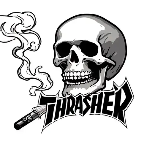 thrasher skeleton smoking tattoo design idea
