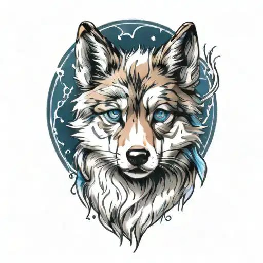 cherokee wolf puppy blue eyes and blue merle fur tattoo design idea