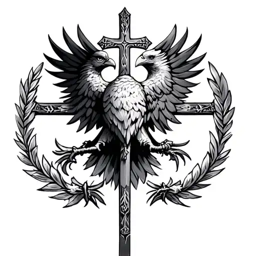 double-headed eagle and cross tattoo design idea