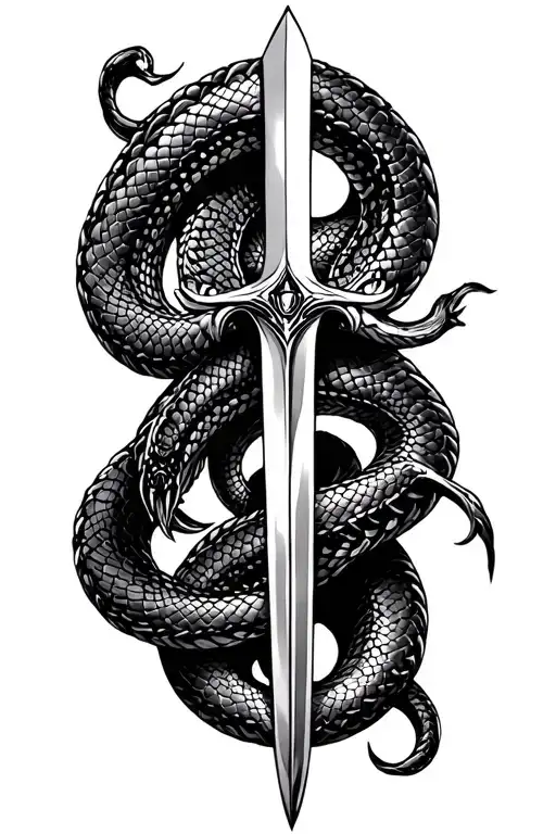 snake, sword, cathedral tattoo design idea