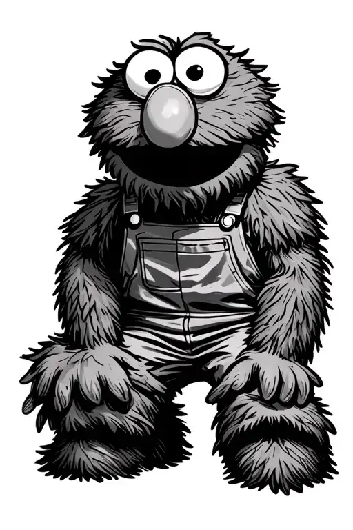 Elmo wearing overalls tattoo design idea