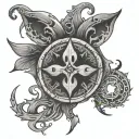Create a tattoo that fuses addiction recovery symbols with mystical art spells in black-grey style tattoo design idea
