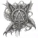 Create a tattoo that fuses addiction recovery symbols with mystical art spells in black-grey style tattoo design idea