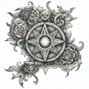 Create a tattoo that fuses addiction recovery symbols with mystical art spells in black-grey style tattoo design idea