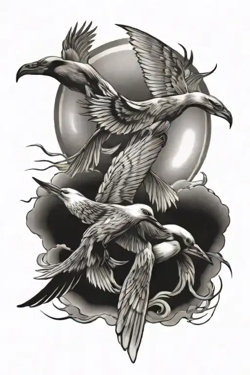 sea birds ocean sun tattoo design idea