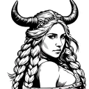 viking woman with horns braids tattoo design idea