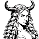 viking woman with horns braids tattoo design idea