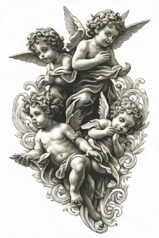 3 cherubs and an angel tattoo design idea