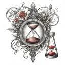 Hourglass, time heals everything, infinity, blood before everything, eyes, always looking forward tattoo design idea
