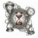 Hourglass, time heals everything, infinity, blood before everything, eyes, always looking forward tattoo design idea