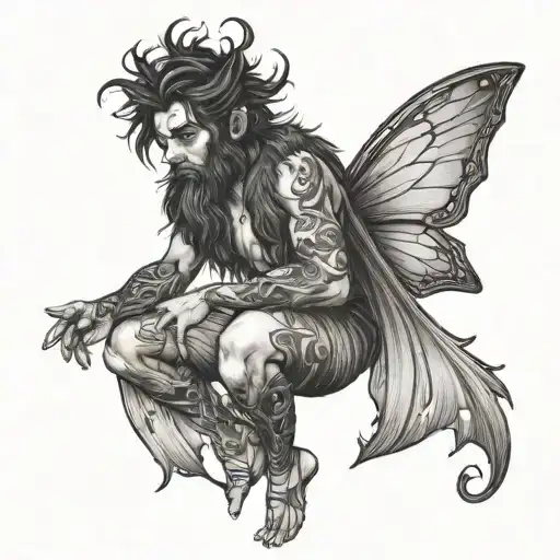 hairy male fairy tattoo design idea
