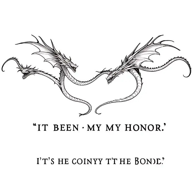 3 dragons flying through shadows with the quotes it's been my Honor  tattoo design idea