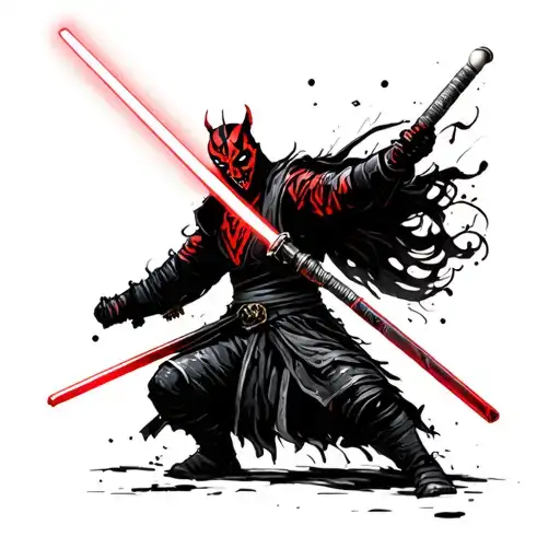 Samurai Darth Maul lightsaber battle tattoo design idea