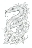 snake and flowers tattoo design idea