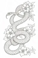 snake and flowers tattoo design idea