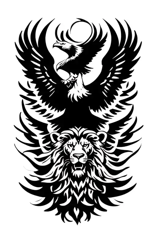 Lion and Eagle soaring tattoo design idea