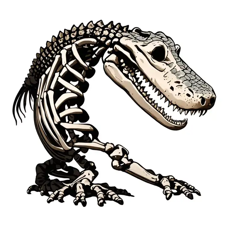 full length alligator skeleton with flesh tattoo design idea