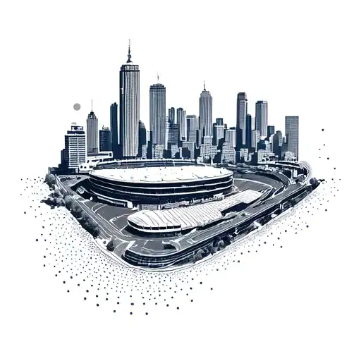 An intricate design of the Los Angeles skyline with a subtle silhouette of the Dodgers stadium tattoo design idea