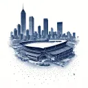 An intricate design of the Los Angeles skyline with a subtle silhouette of the Dodgers stadium tattoo design idea