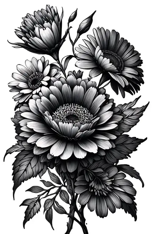 bouquet birth flowers may, June, July, February, January, September and october tattoo design idea