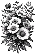 bouquet birth flowers may, June, July, February, January, September and october tattoo design idea