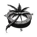 Compass Palm Tree tattoo design idea