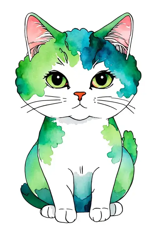 one eye broccoli cat sitting tattoo design idea