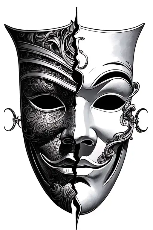 The Letter A and Theatre mask split in half tattoo design idea
