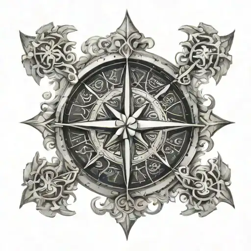 viking compass rose with intricate details tattoo design idea