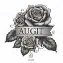 A half sleeve tattoo with a a few roses and Roman numerals of the date aug 27 2023 tattoo design idea