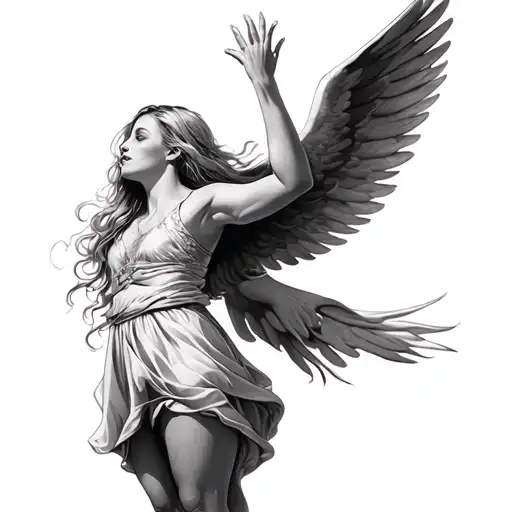 best friend passed away, shes blonde with long hair. show a brunette reaching up to in the sky as she flys to heaven tattoo design idea