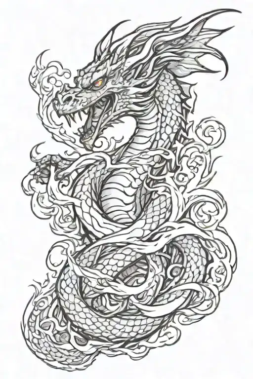 dragon breathing fire tattoo design idea
