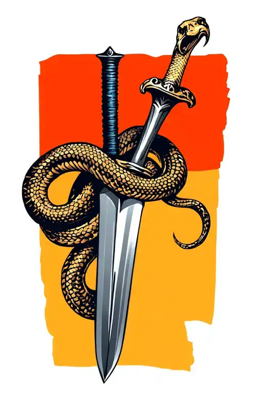 snake wrapped around dagger on forearm tattoo design idea