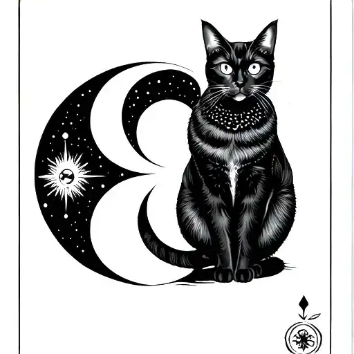 tarot card moon phases with cat tattoo design idea