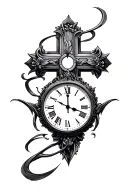 cross and time piece tattoo design idea