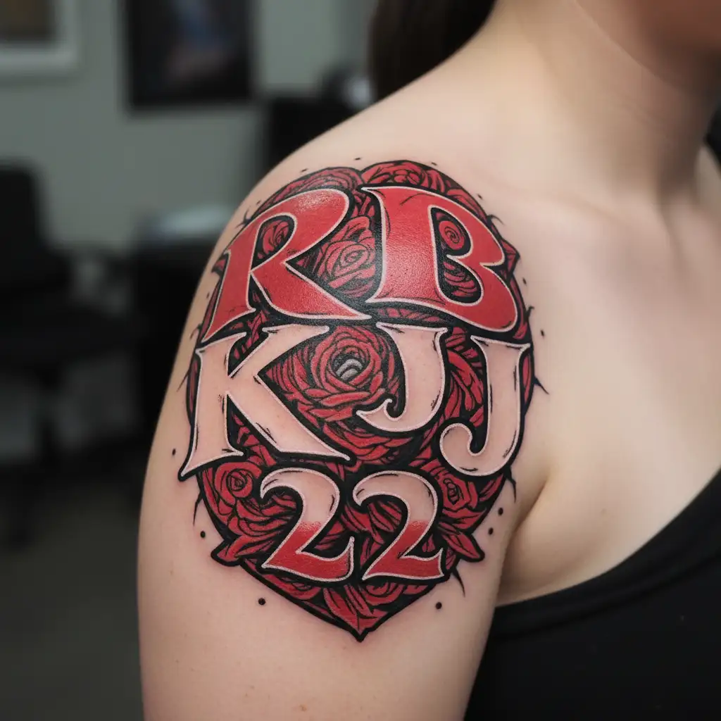 "RB KJ 22" "RB KJ 22" "RB KJ 22" anti-suicide semi colon incorporated within the design tattoo design idea