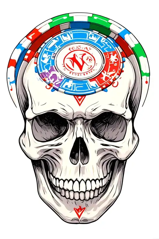 skull, casino chips, gemini zodiac sign tattoo design idea