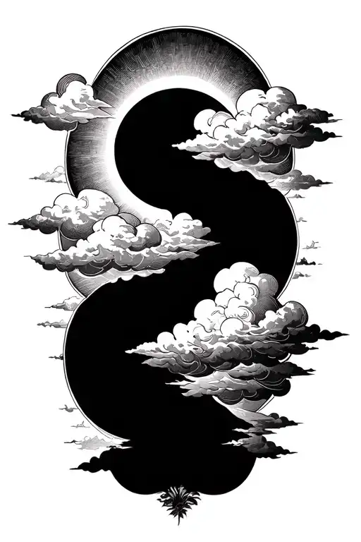 sun shining with clouds floating tattoo design idea