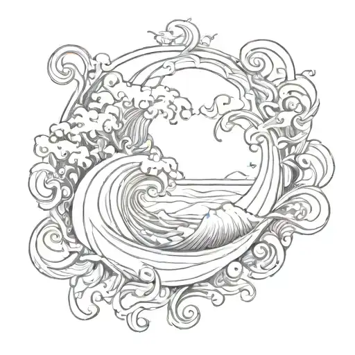 ocean sunrise swirl tattoo design idea