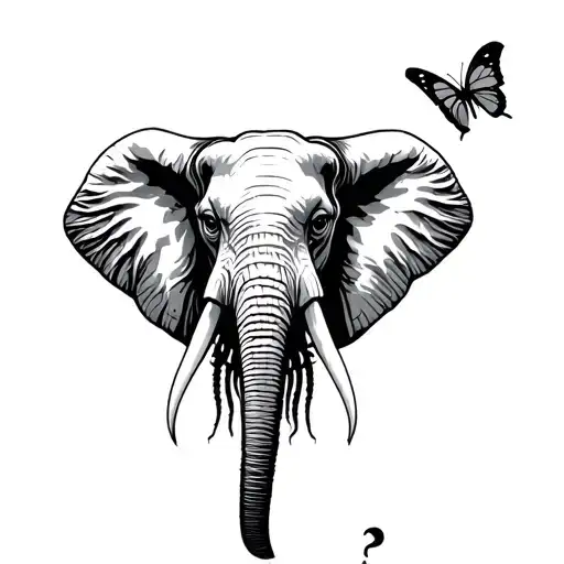 elephant head with the tusks as medusas snakes. also semicolon butterflies tattoo design idea
