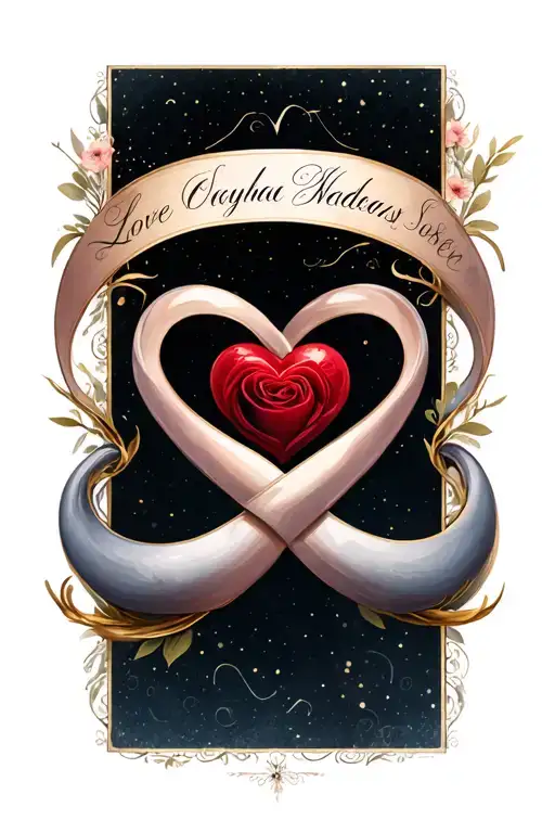 infinity symbol with heart symbolizing love,names and wedding date tattoo design idea