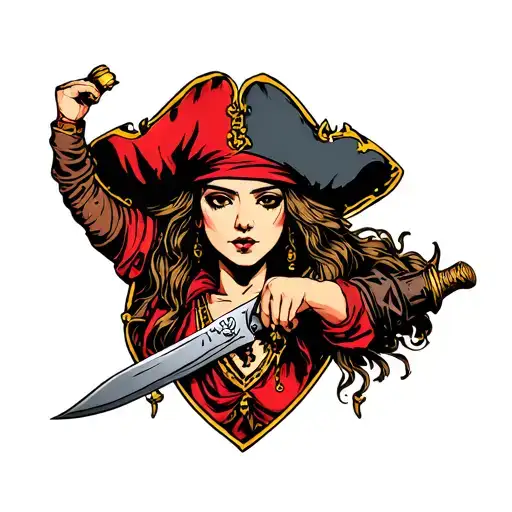 pirate woman face with knife in her hand tattoo tattoo design idea