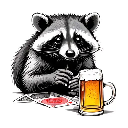 possum playing cards with raccoon drinking beer tattoo design idea