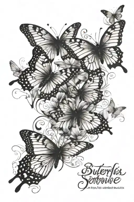 butterflies flying and sentence written tattoo design idea