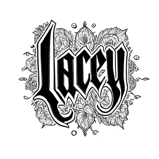 THE NAME "LACEY" IN BOLD BLACK OLD ENGLISH LETTERING. ALSO MAKE IT IN A CONCAVE STYLE tattoo design idea
