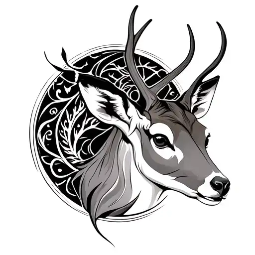browing doe surrounded tattoo design idea
