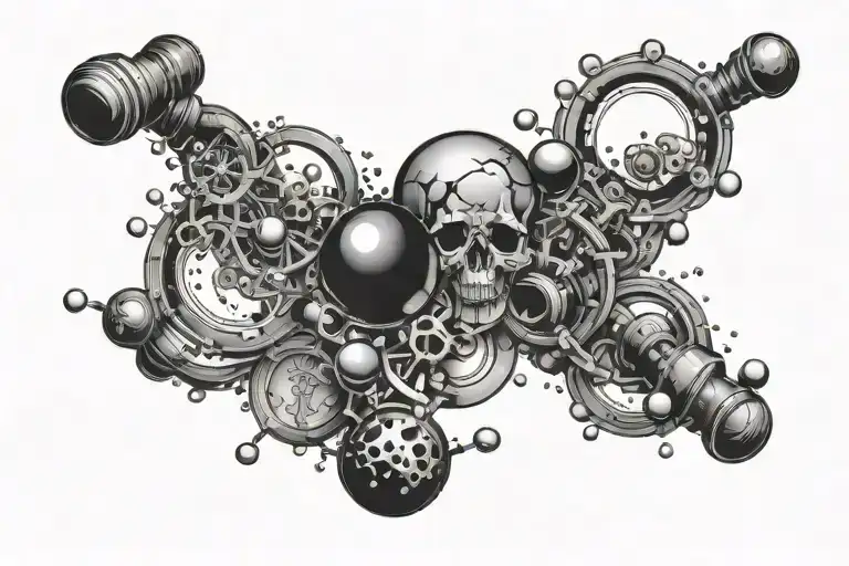 alchemy tattoo of chemical reaction of copper sulphite, nitric acid, zinc selenium and water tattoo design idea