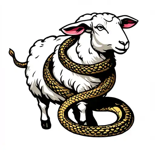 standing white sheep with a snake wrapped tattoo design idea